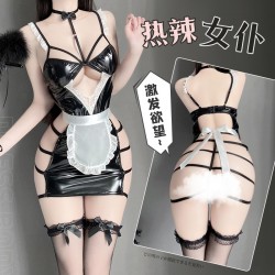 【情趣內(nèi)衣】霏慕鏤空織帶束臀漆皮女仆裝6288